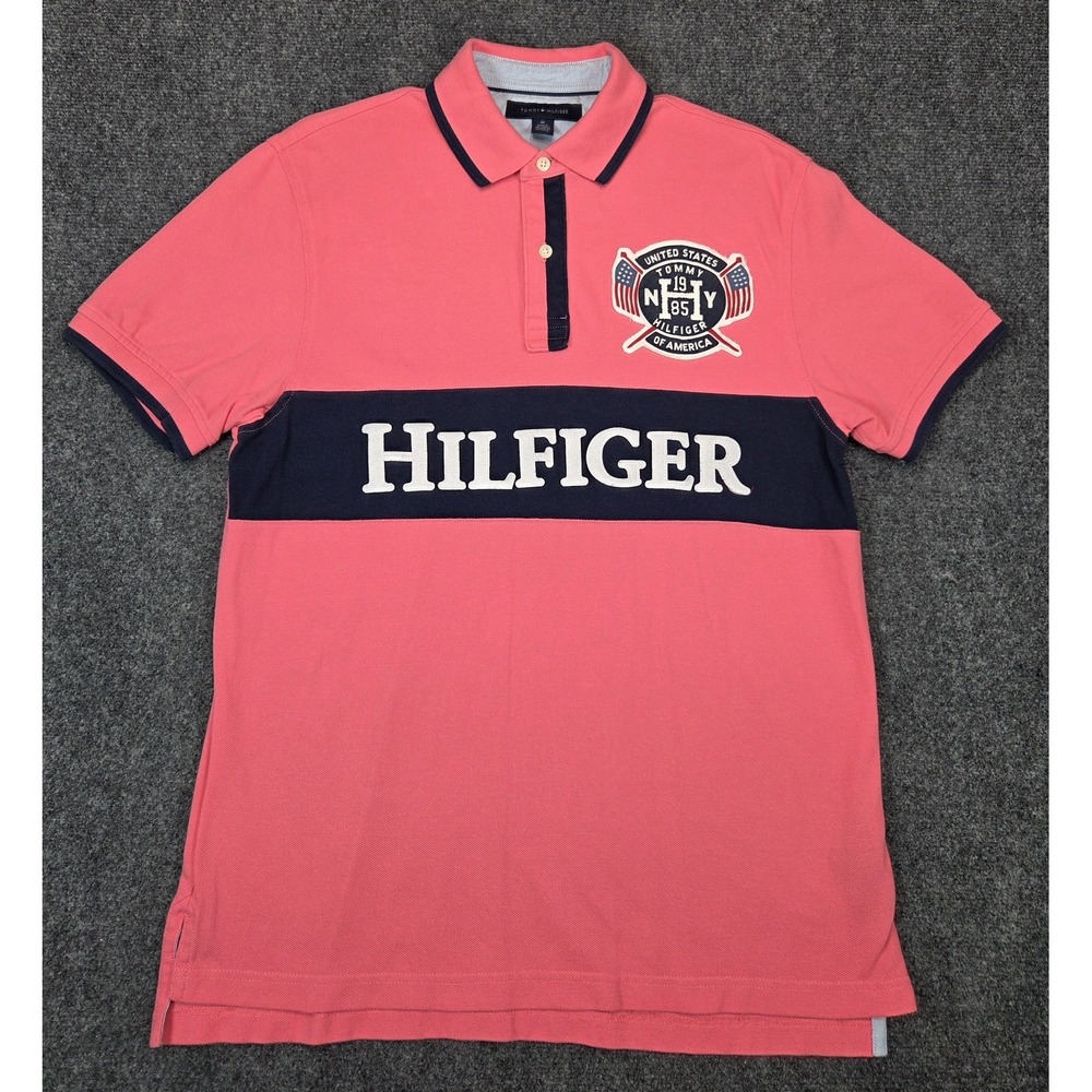 Tommy Hilfiger Polo Shirt Mens Medium Pink Embroidered USA - Picture 3 of 7